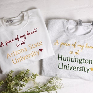 A Piece Of My Heart Is at College Sweatshirt, College Mom Gift, Mothers Day Gift, Gift for Mom, Custom College Mom Hoodie, College Weekend
