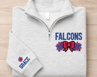 Cheer Quarter Zip Sweatshirt, Custom Team Name Embroidered Pullover, Personalized Cheerleader Gift, Cheer Team Shirts, Mascot 1/4 zip, Coach