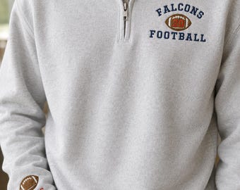Personalized Embroidered Football Quarter Zip, Custom Team and Player Number Football Embroidered Sleeve Name Personalized Team 1/4 Zip