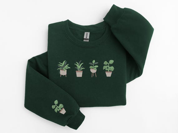 Embroidered Houseplant Sweatshirt, Icons Plant Lover Crewneck, Plant Mom, Garden, Green Thumb Garden Gift Nature Aesthetic, Cute Plant Shirt