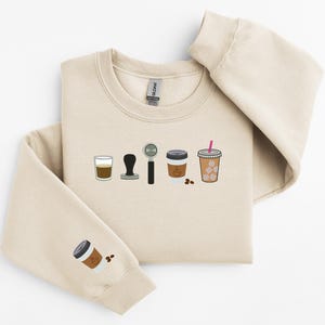 Embroidered Barista Sweatshirt, Coffee Embroidery Sweater, Coffee Crewneck Espresso Icons Shirt Coffee Hoodie Iced Coffee Shirt Coffee Lover