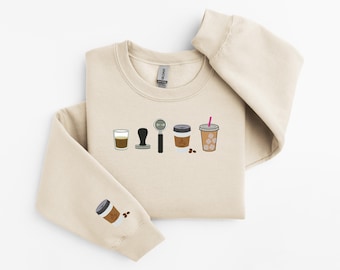 Embroidered Barista Sweatshirt, Coffee Embroidery Sweater, Coffee Crewneck Espresso Icons Shirt Coffee Hoodie Iced Coffee Shirt Coffee Lover