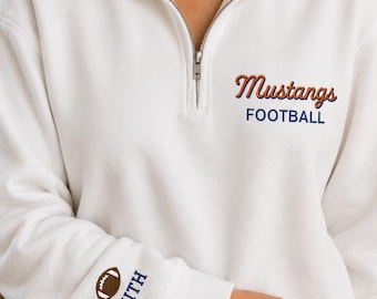 Personalized Embroidered Team Quarter Zip with School Mascot Sport and Sleeve Name, Custom Team Quarter Zip, Embroidered Sport Name Pullover