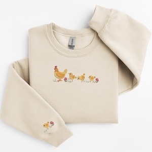 Embroidered Chicken Sweatshirt, Chicken Gift, Cute Chicks Shirt, Homestead Crewneck, Crazy Chicken Lady Shirt, Farm Animal Shirt, Trendy