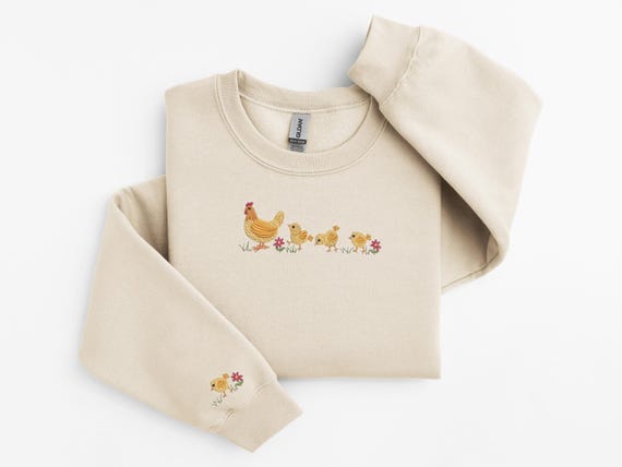 Embroidered Chicken Sweatshirt, Chicken Gift, Cute Chicks Shirt, Homestead Crewneck, Crazy Chicken Lady Shirt, Farm Animal Shirt, Trendy
