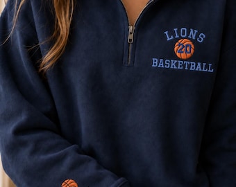 Personalized Embroidered Basketball Quarter Zip, Custom Team and Player Number Basketball Embroidered Sleeve Name Personalized Team 1/4 Zip