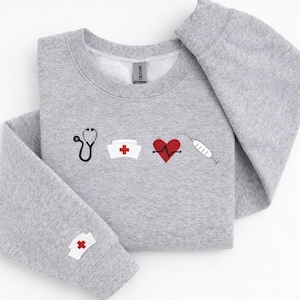 Embroidered Nurse Sweatshirt, Nursing Student Sweatshirt, Embroidered Nurse Crewneck, Gift for Nurse, Trendy Nurse Crewneck, Nursing Student image 1