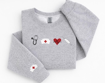 Embroidered Nurse Sweatshirt, Nursing Student Sweatshirt, Embroidered Nurse Crewneck, Gift for Nurse, Trendy Nurse Crewneck, Nursing Student