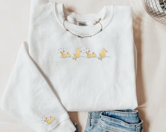 Embroidered Duck Sweatshirt, Ducks Swimming Shirt, Duck Gift, Cute Ducks Shirt, Trendy Duck Crewneck, Duck Embroidered Hoodie, Mom Baby Duck