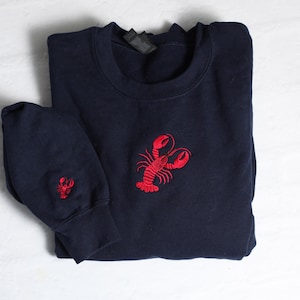 Embroidered Lobster Sweatshirt, Fisherman Aesthetic, Oceancore, Nautical Trendy Crewneck, Lobster Lover Gift Lobster Crewneck Hoodie, Sleeve