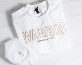 Embroidered Christian Sweatshirt, Warrior Sweatshirt, Prayer Warrior Shirt, Womens Christian Faith Crewneck, Christian Apparel, Armor of God