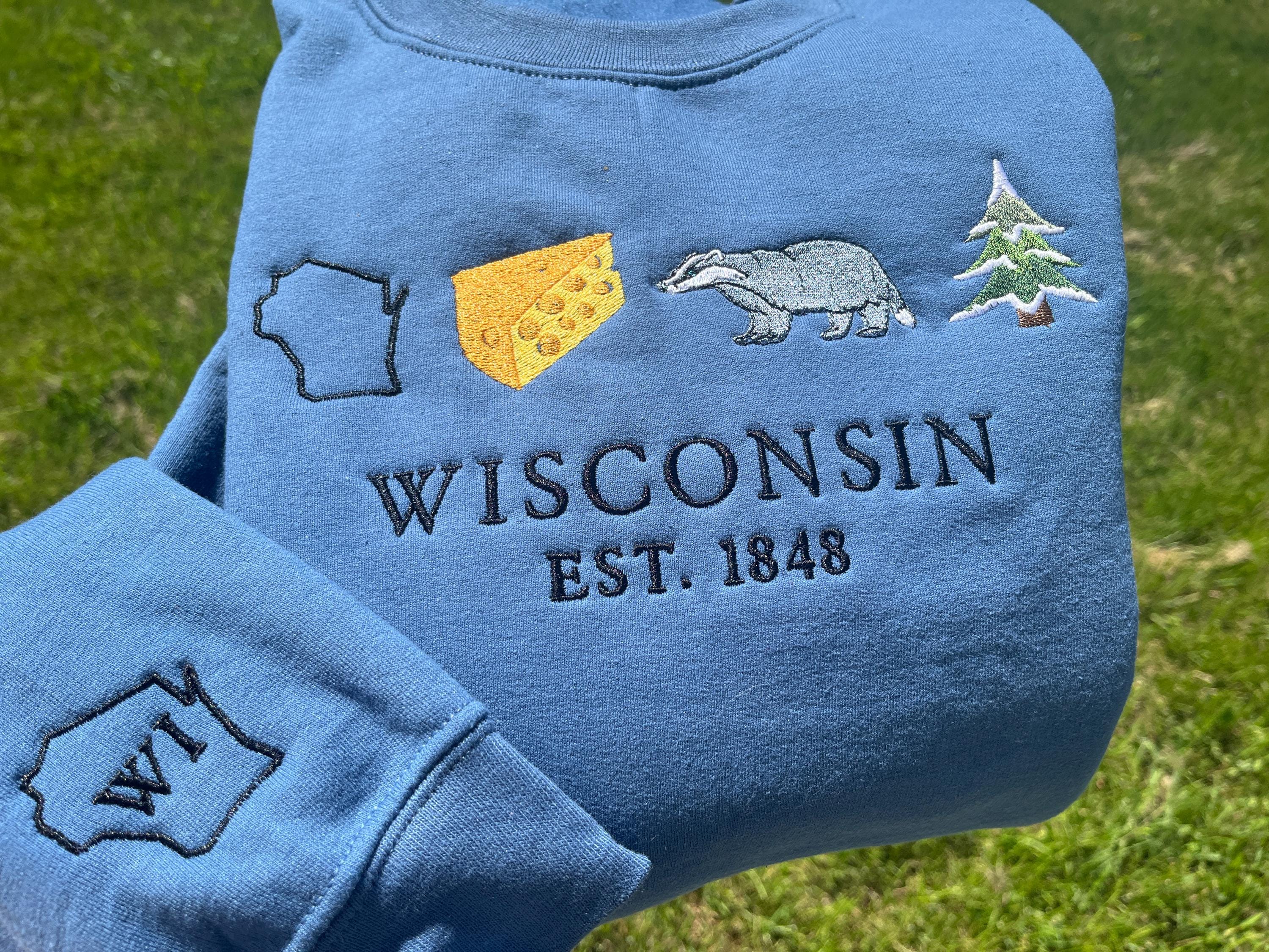 Wisconsin Attire Wisconsin Embroidered Sweatshirt, Wisconsin Icons Crewneck, Embroidered ...