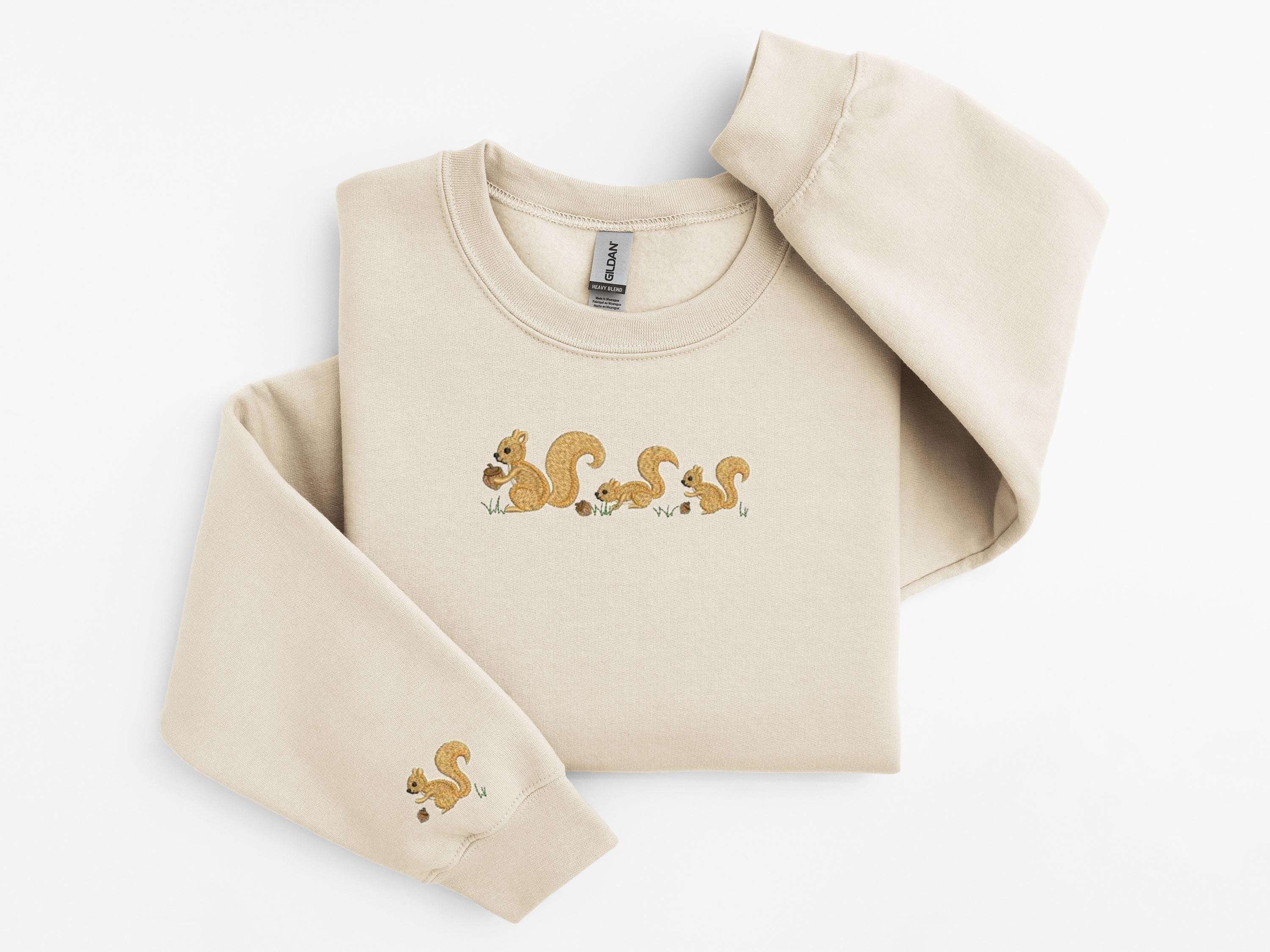 Embroidered Squirrel Sweatshirt, Cute Squirrels Shirt, Squirrel Crewneck, Squirrel Hoodie, Cozy Squirrel, Woodland Sweatshirt, Cute Animal