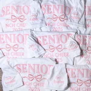 Embroidered Senior Tshirt, Coquette Bow, Custom Senior Night, Senior Sunrise, Crewneck Senior Team Shirts, Class of 2026, Senior Cheer Gift