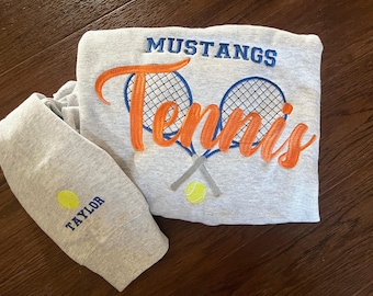 Embroidered Tennis Sweatshirt, Custom Team Name, Tennis Mom Hoodie, Personalized Team Crewneck Name and Number on Sleeve, Tennis Team Hoodie