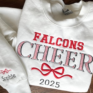 Embroidered Cheer Sweatshirt Coquette Personalized Bow Cheer Sweater Custom Colors Shirt Gift for Cheer Senior Cheer Name Crewneck Hoodie