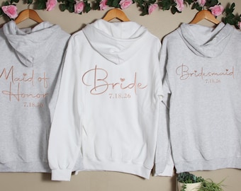 Embroidered Bridesmaid Zipped Hoodies, Personalized Bride Zip Up Hoodie, Custom Zip Up Hoodie, Wedding Day Shirt, Bridal Party Getting Ready
