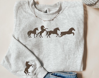 Embroidered Horse Sweatshirt, Horse Lover Shirt, Horses Hoodie, Horse Lover Gift, Horse Crewneck, Equestrian Shirt, Gift For Horse Owner