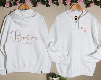 Embroidered Bridesmaid Zipped Hoodies, Personalized Bride Zip Up Hoodie, Custom Zip Up Hoodie, Wedding Day Shirt, Bridal Party Getting Ready