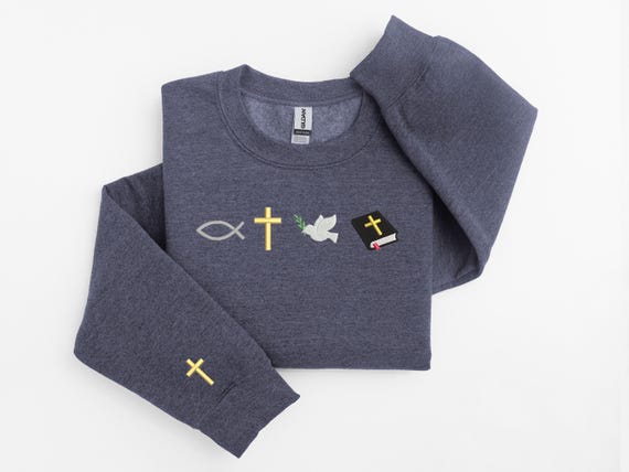 Embroidered Christian Shirt, Christian Icons Sweatshirt, Christian Symbols Shirt, Bible Crewneck, Bible hoodie, Christian Gift, Mom Gift