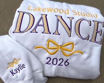 Embroidered Dance Sweatshirt Coquette Personalized Bow Dance Sweater Custom Colors Shirt Gift for Dance Senior Dancer Name Crewneck Hoodie