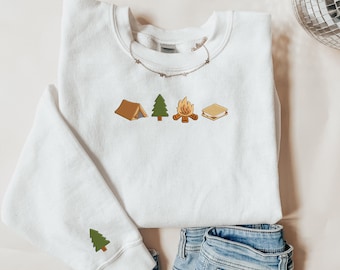 Camping Embroidered Sweatshirt, Camping Trip Crewneck, Cozy Fall Sweater, Bonfire Sweatshirt, Cabin Trip, Camping Trio Shirt, Trendy Camping