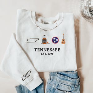 Tennessee Embroidered Sweatshirt, Tennessee Icons Crewneck, Embroidered Tennessee State, TN Shirt, Tennessee Gift, Tennessee Hoodie, Whiskey