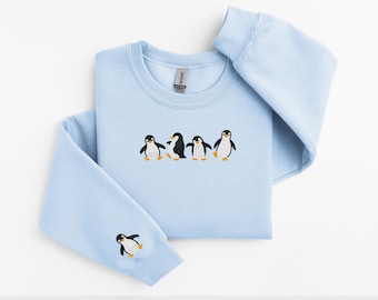 Embroidered Penguin Sweatshirt, Cute Penguins Shirt, Penguin Gift, Penguin Embroidered Hoodie