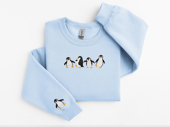 Embroidered Penguin Sweatshirt, Cute Penguins Shirt, Penguin Gift, Penguin Embroidered Hoodie
