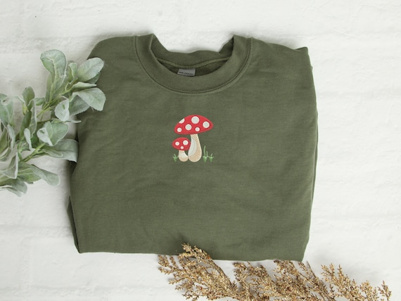 Mushroom Sweatshirt, Embroidered Crewneck, Cottagecore Sweater, Toadstool Sweatshirt, Woodland, Aesthetic, Fairycore, Farm, Countrycore