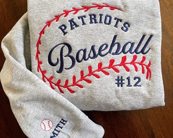 Embroidered Baseball Sweatshirt, Custom Team Name & Number, Baseball Mom Crewneck
