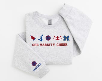 Embroidered Cheer Sweatshirt Cheer Icons Personalized Bow Cheer Sweater Custom Colors Shirt Gift for Cheer Senior Cheer Name Crewneck Hoodie