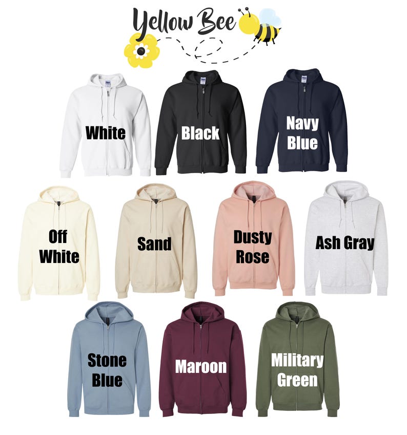 Pu&ograve; includere: Una selezione di felpe con zip in vari colori, tra cui bianco, nero, blu navy, bianco sporco, sabbia, rosa polvere, grigio cenere, blu pietra, bordeaux e verde militare. Ogni felpa ha una zip e un cappuccio.
