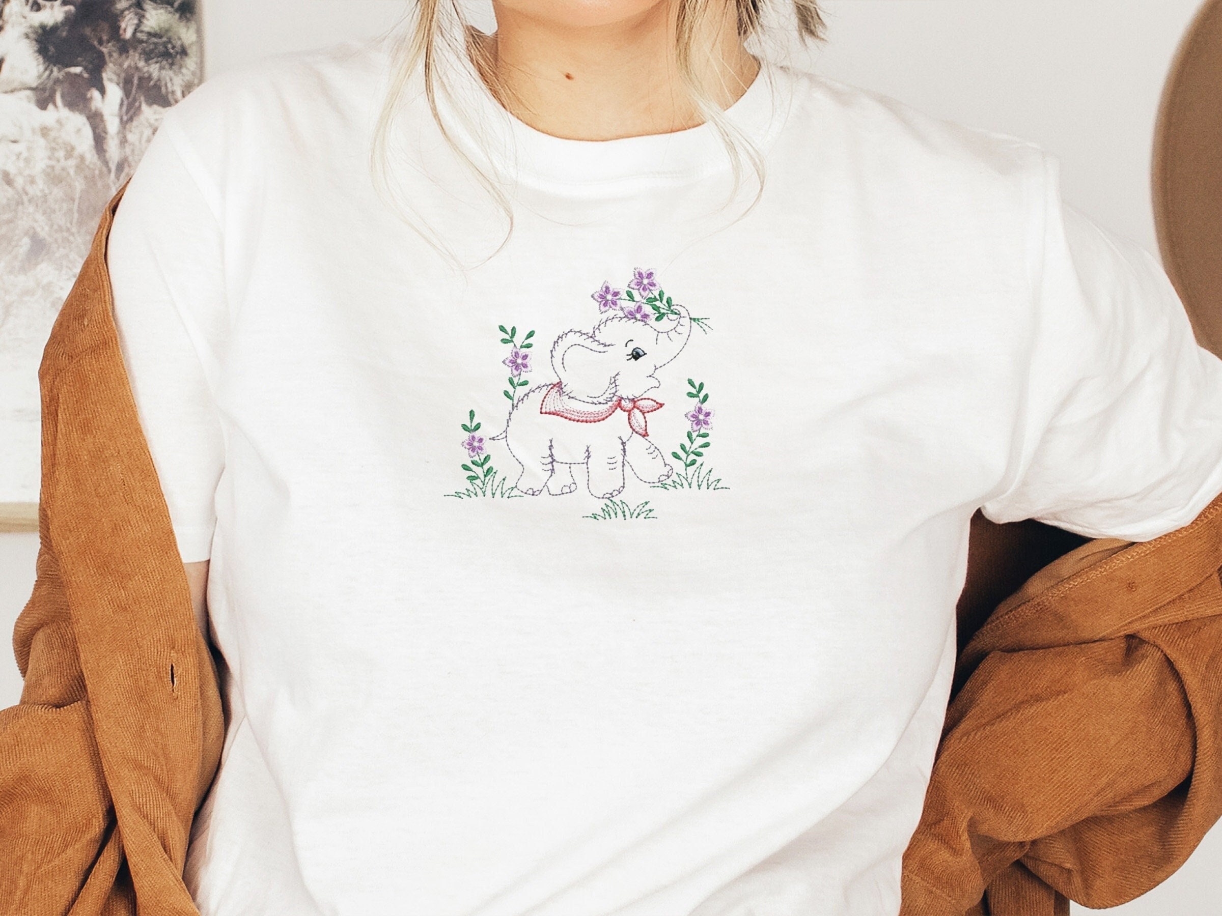 Elephant Embroidered Shirt, Baby Elephant TShirt, Elephant t-shirt, Vintage Look Shirt, Aesthetic Tee Shirt, Cute elephant Shirt