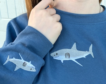 Embroidered Shark Sweatshirt, Great White Shark, Oceancore, Trendy Crewneck, Shark Gift, Shark Crewneck Shark Sweater, Shark Hoodie, Sleeve