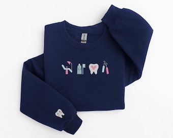 Embroidered Dental Icons Sweatshirt, Dental Assistant Shirt, Dental Student Gift, Dental Hygienist Shirt, Dentist Gift, Dental Office Shirt