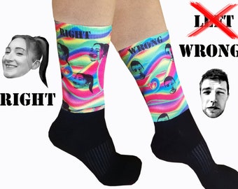 Socken personalisiert gag gift Scherzartikel Geschenk Fotodruck Gesicht falsch richtig gestreift bunt Regenbogen