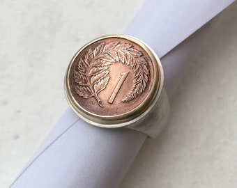 Ring silver gold setting coin leaf