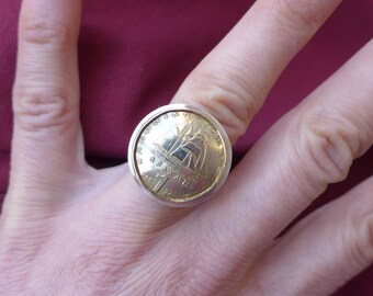 Ring silver vintage Greek  Drachma coin rose gold
