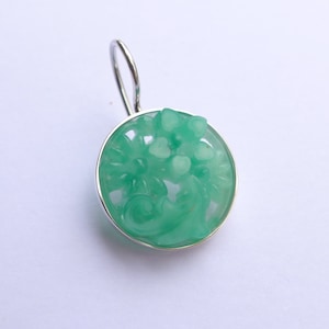 Earrings silver antique Japanese cameo green pierced