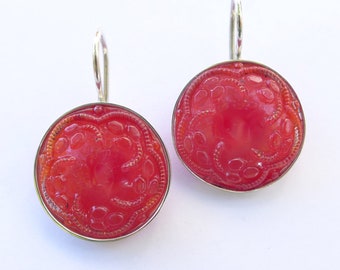 Pair of earrings silver antique glass buttons