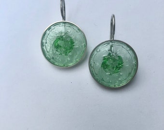 Paar Ohrhänger vintage Glasknöpfe hellgrün 2Blüten
