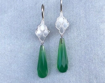 Earrings silver, green agate drops