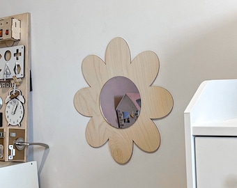 Daisy mirror Unbreakable wood mirror, wooden decorations for a children's room Daisy mirror, light mirror, unbreakable mirror L19