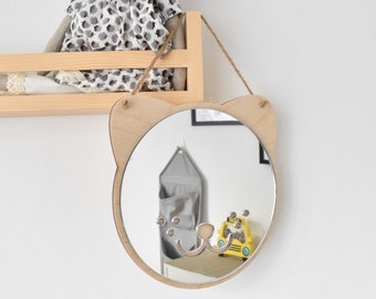 Bear mirror. Shatterproof wood mirror. Wooden decorations for the children's room Nursery decor Bears decors L16