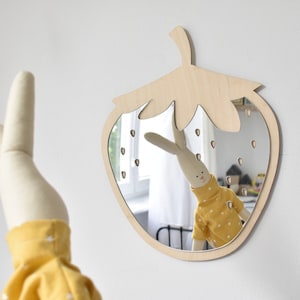 Strawberry mirror. Shatterproof wood mirror. Wooden decorations for the children's room Nursery decor Strawberry decors L21