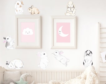 Bunnies wall decal, wall decor for children, wall sticker, removable bunny wall sticker, rabbit wall decal, kids room decoration