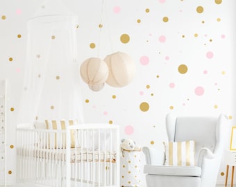 Stickers dots two colors six sizes, Polka dots pastel pink, gold, Nursery wallstickers, Kids room, Gril room decoration