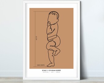 Birth Poster in Scale 1:1 Newborn poster birthday Line art Infant Kids Posters Birth poster Personalized Baby Birth Poster