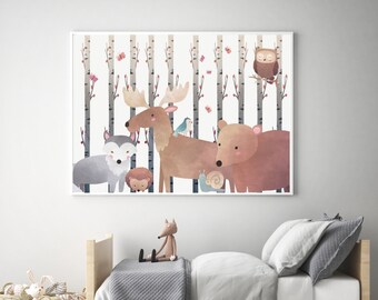 Woodland Animals Nursery Wall Art - Set Of 4 Unframed 11x14 Inch Prints, Baby Animal Posters For Bedroom